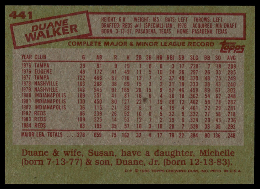 1985 Topps #441 Duane Walker