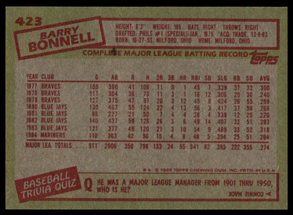 1985 Topps #423 Barry Bonnell