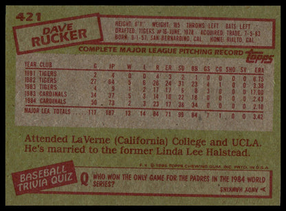 1985 Topps #421 Dave Rucker