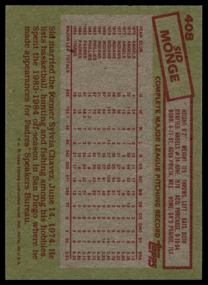1985 Topps #408 Sid Monge