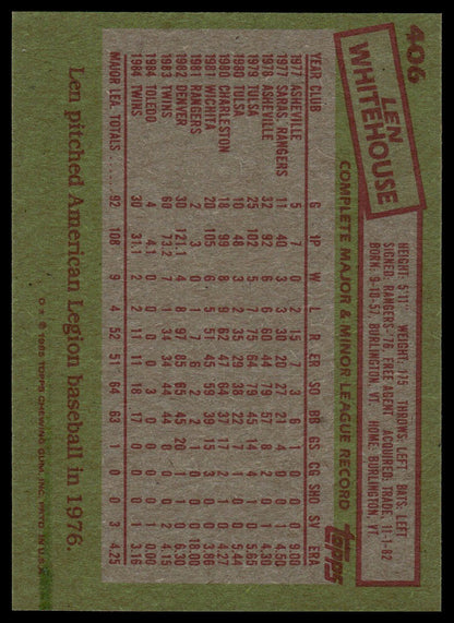 1985 Topps #406 Len Whitehouse