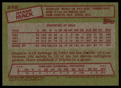1985 Topps #398 Shane Mack