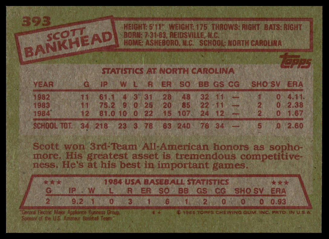 1985 Topps #393 Scott Bankhead