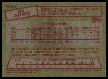1985 Topps #390 Sid Akins
