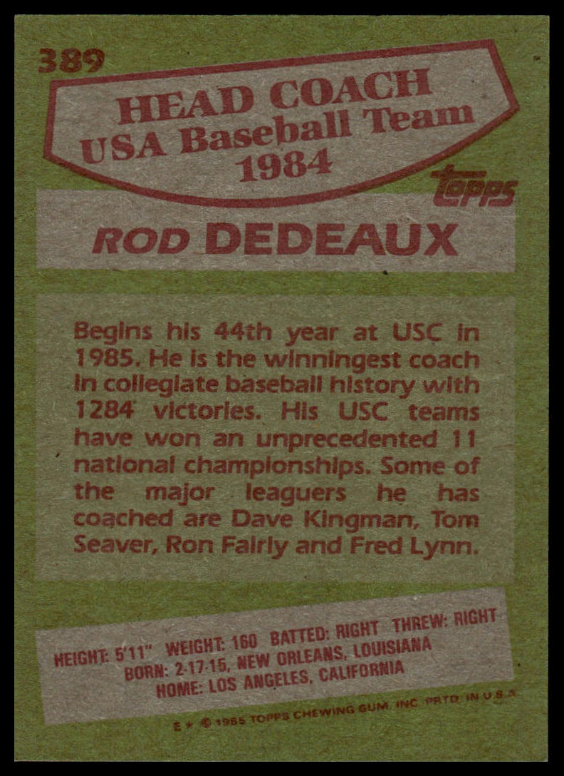 1985 Topps #389 Rod Dedeaux