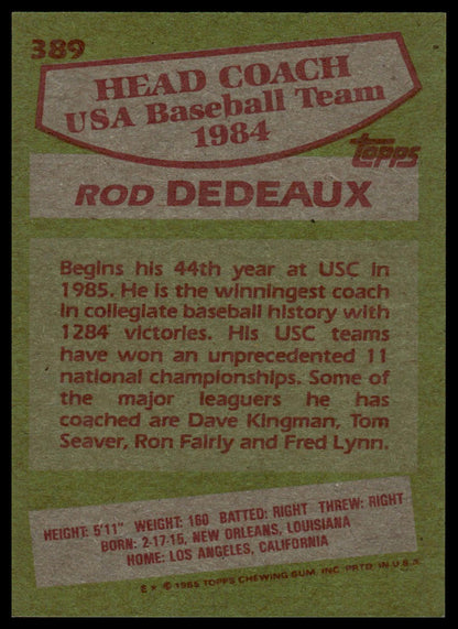 1985 Topps #389 Rod Dedeaux
