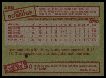 1985 Topps #388 Bert Roberge