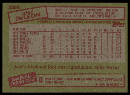 1985 Topps #385 Jose DeLeon