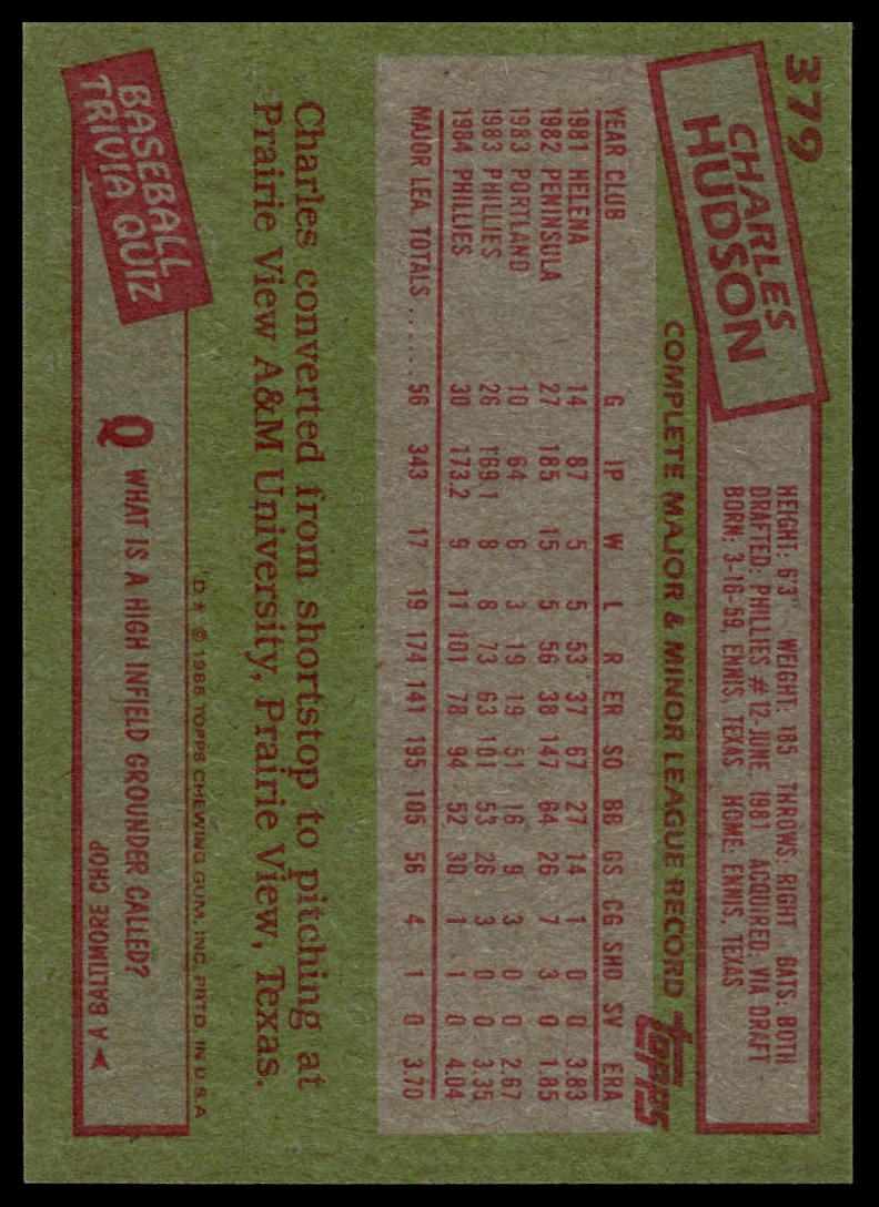 1985 Topps #379 Charles Hudson