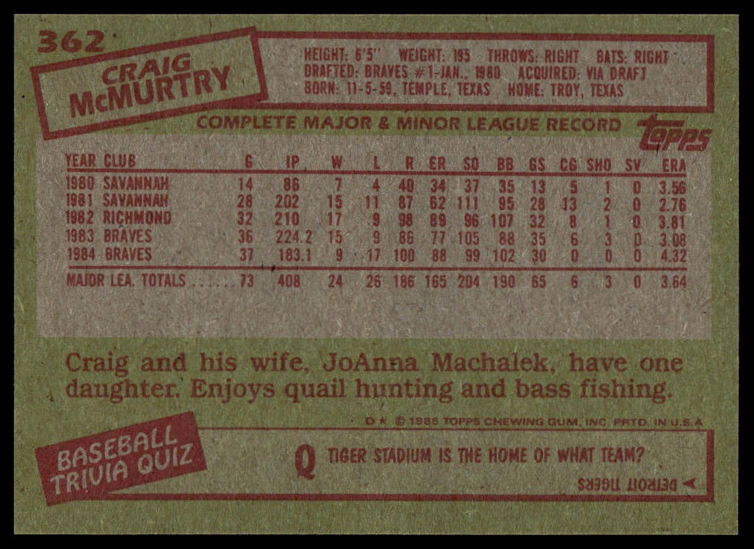 1985 Topps #362 Craig McMurtry