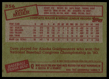 1985 Topps #356 Dave Meier