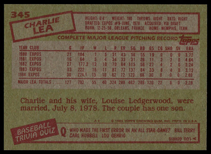 1985 Topps #345 Charlie Lea