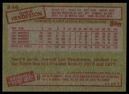 1985 Topps #344 Dave Henderson