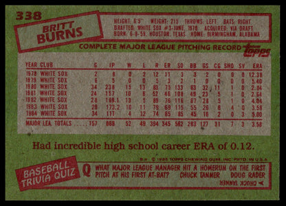 1985 Topps #338 Britt Burns