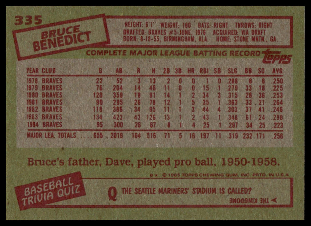 1985 Topps #335 Bruce Benedict