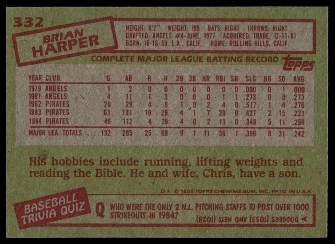 1985 Topps #332 Brian Harper