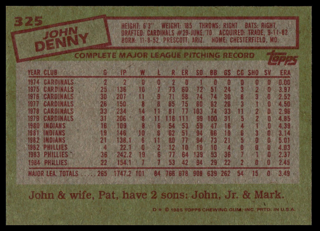 1985 Topps #325 John Denny