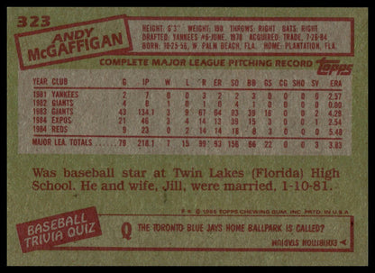 1985 Topps #323 Andy McGaffigan