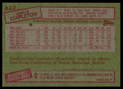 1985 Topps #322 Dave Stapleton