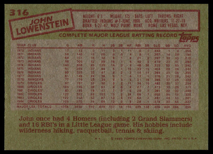 1985 Topps #316 John Lowenstein