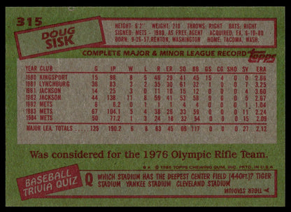 1985 Topps #315 Doug Sisk