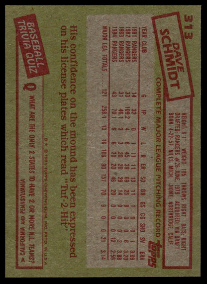 1985 Topps #313 Dave Schmidt
