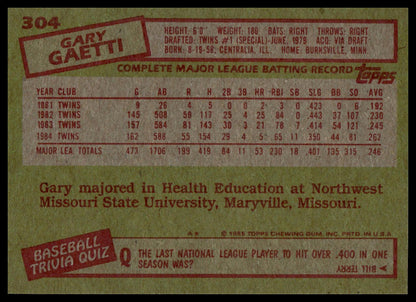 1985 Topps #304 Gary Gaetti