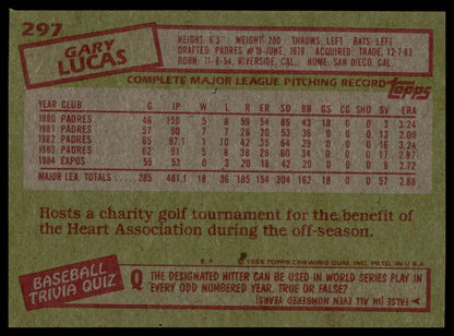 1985 Topps #297 Gary Lucas