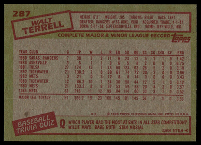 1985 Topps #287 Walt Terrell