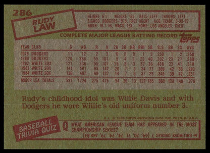 1985 Topps #286 Rudy Law