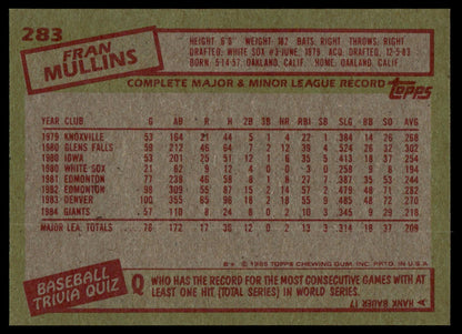 1985 Topps #283 Fran Mullins