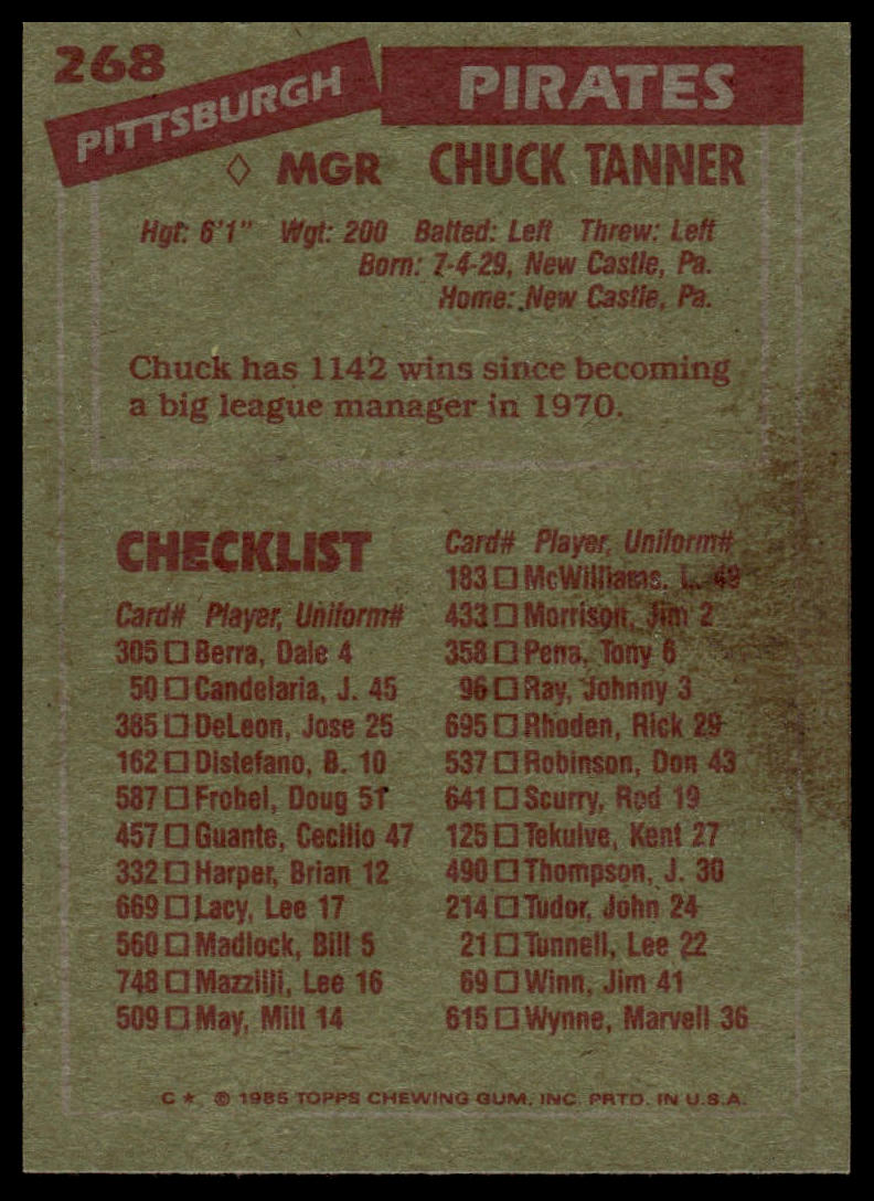 1985 Topps #268 Chuck Tanner