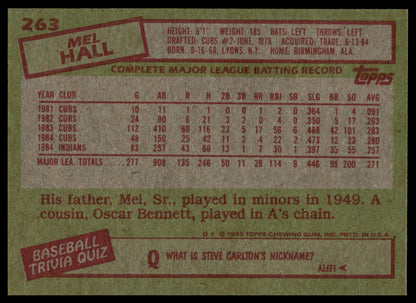 1985 Topps #263 Mel Hall