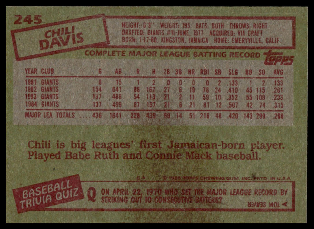 1985 Topps #245 Chili Davis