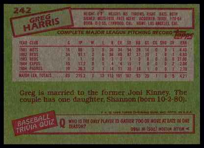 1985 Topps #242 Greg Harris