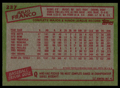 1985 Topps #237 Julio Franco