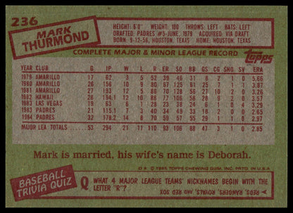 1985 Topps #236 Mark Thurmond