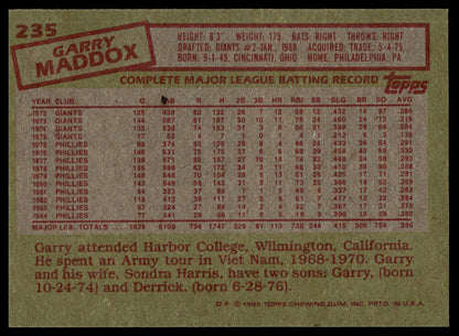 1985 Topps #235 Garry Maddox