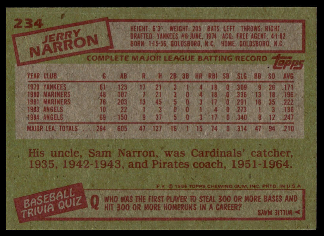 1985 Topps #234 Jerry Narron