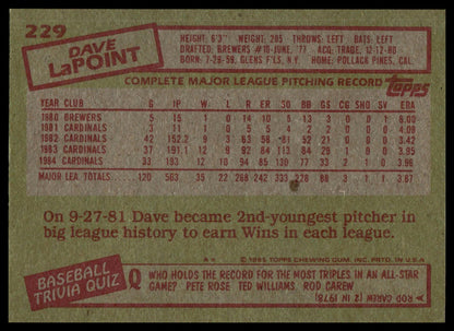 1985 Topps #229 Dave LaPoint