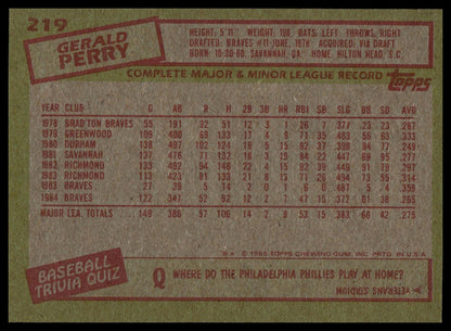 1985 Topps #219 Gerald Perry