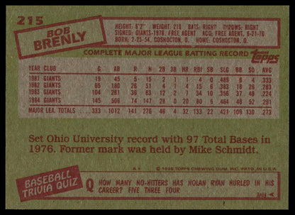 1985 Topps #215 Bob Brenly