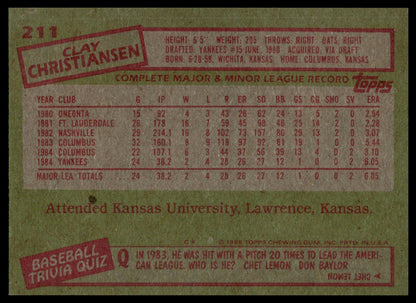 1985 Topps #211 Clay Christiansen