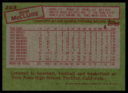 1985 Topps #203 Bob McClure