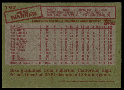1985 Topps #197 Mike Warren