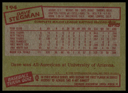 1985 Topps #194 Dave Stegman
