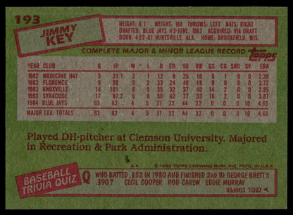 1985 Topps #193 Jimmy Key