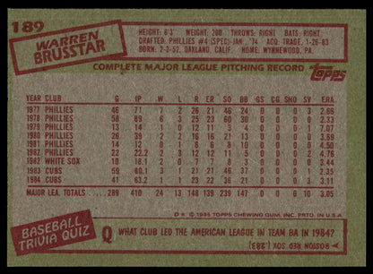 1985 Topps #189 Warren Brusstar