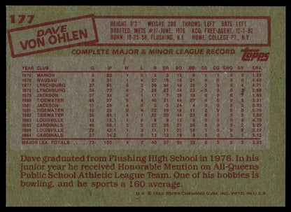 1985 Topps #177 Dave Von Ohlen