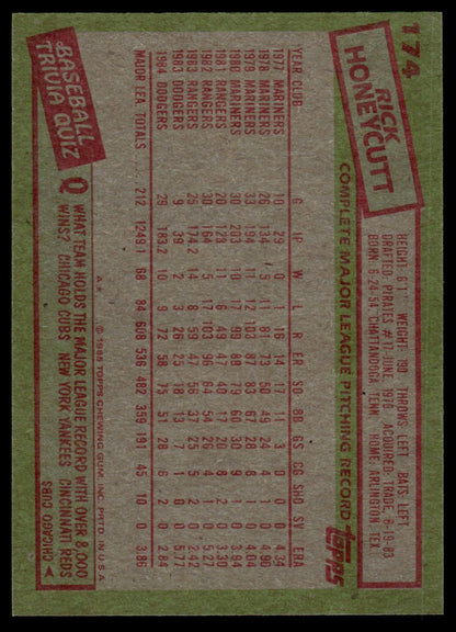 1985 Topps #174 Rick Honeycutt